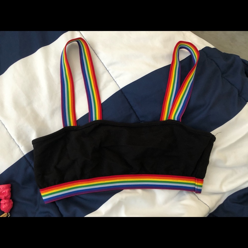 rainbow strap black bralette